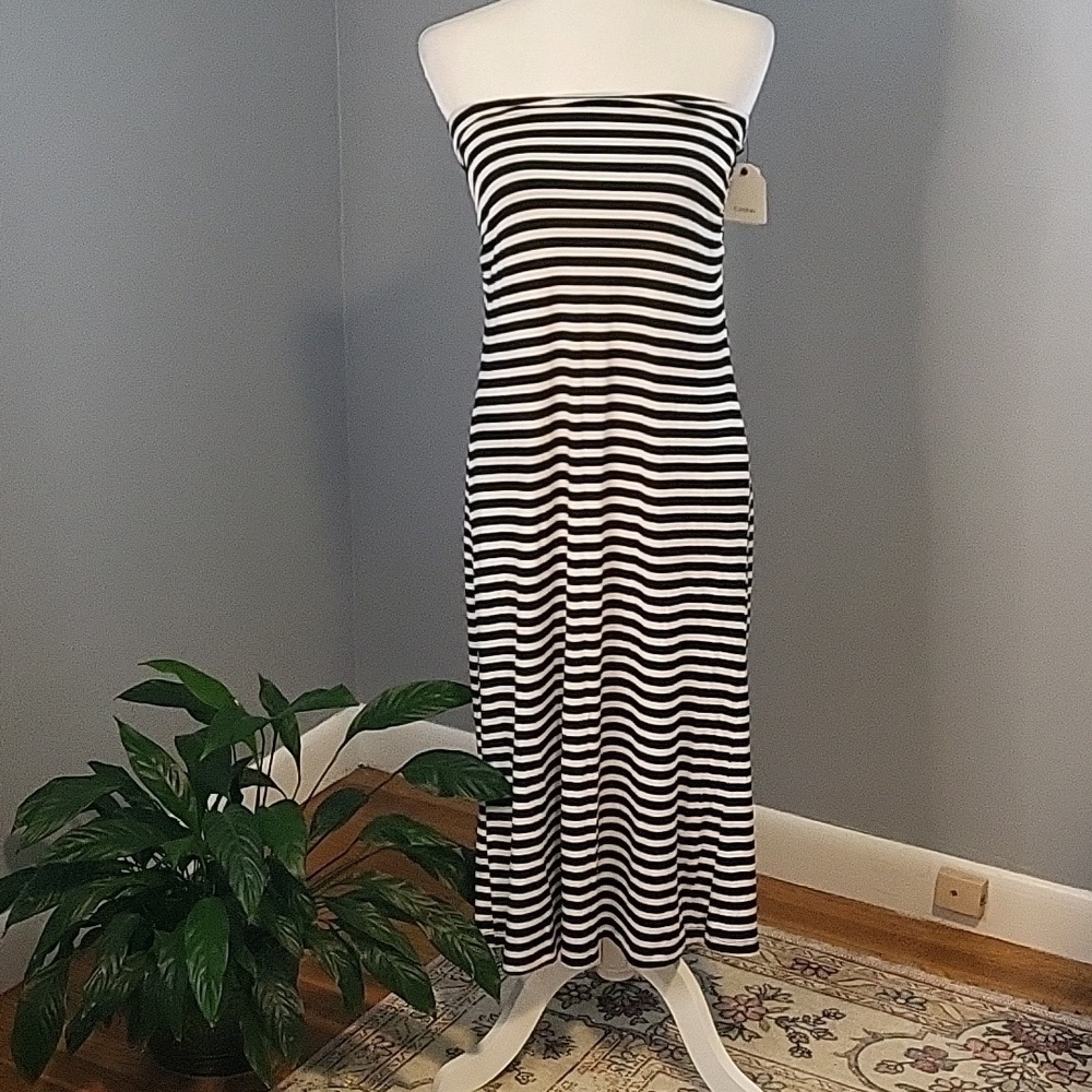 Caslon Convertible Long Skirt or Mid-Length Dress Black & White Stripe Size XSP